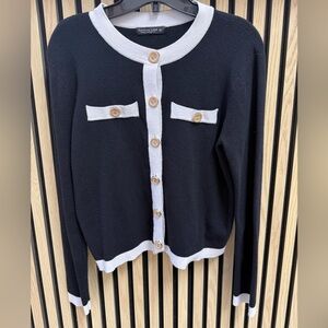Emerson Lang Black & White Button Cardigan Sweater